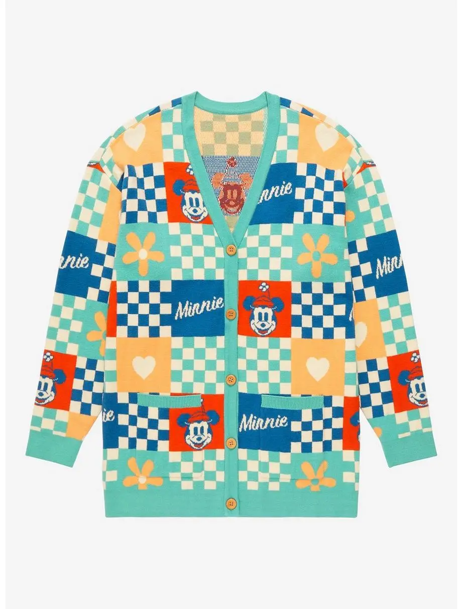 Disney Minnie Mouse Checkered Patchwork Women’s Plus Size Cardigan - BoxLunch Exclusive